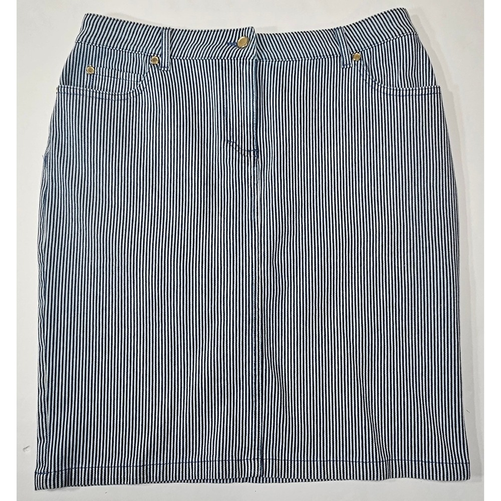 J. McLaughlin Navy White Striped Denim Mini Skirt Size 4 Nautical Preppy